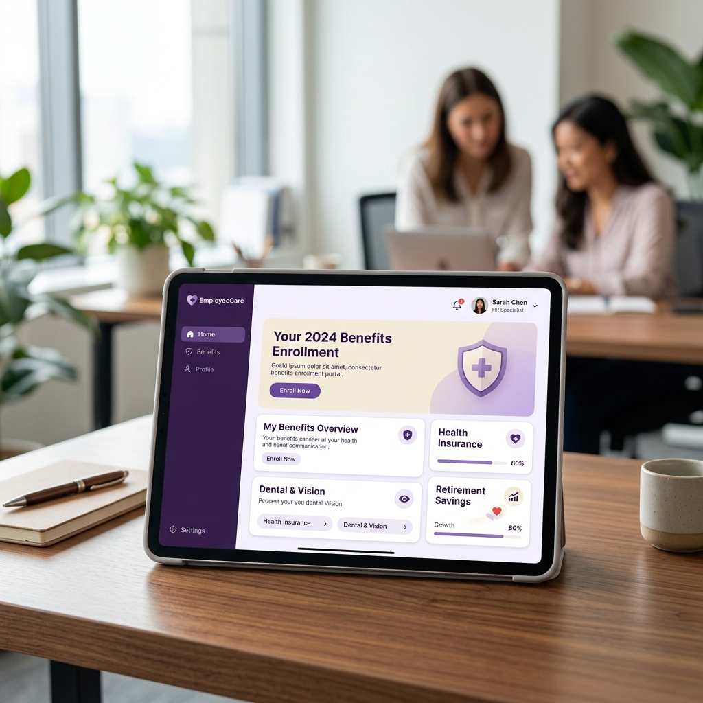 Benefits enrollment portal on a tablet