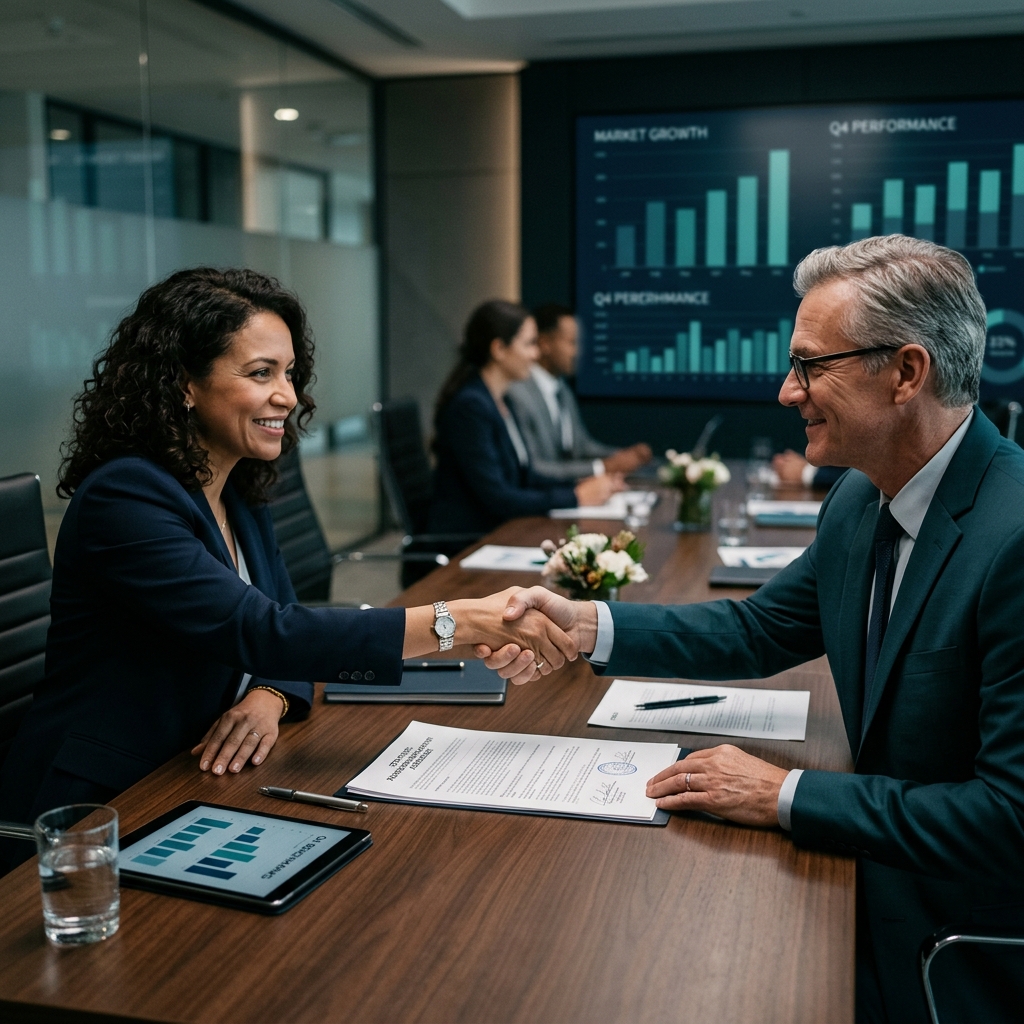 Professionals negotiating a payroll contract