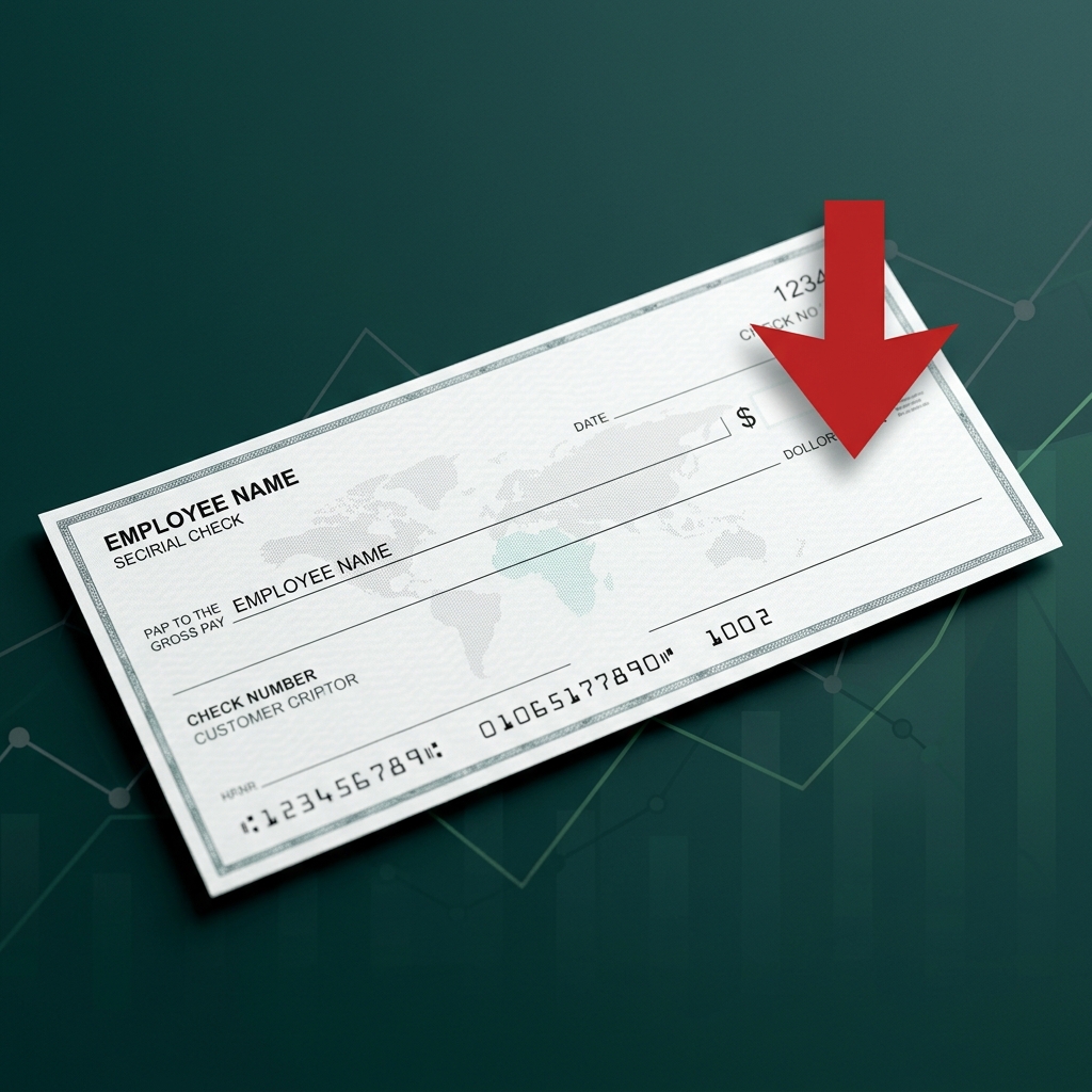 Payroll check with red downward arrow
